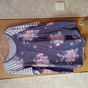 Striped Floral Pink Violet Short Sleeve Plus Sz 3x top